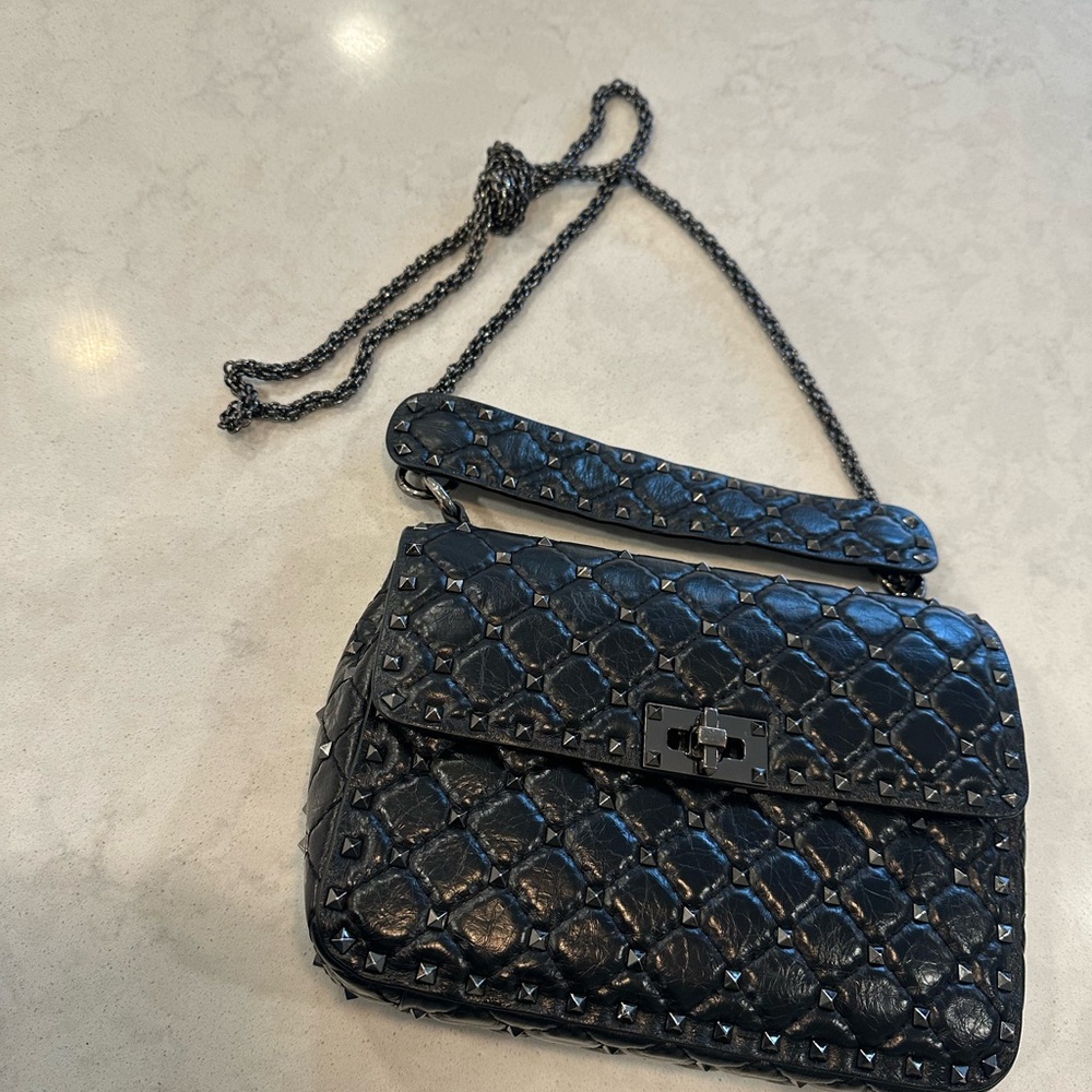 Valentino Garavani Black Studded Quilted Shoulder Bag